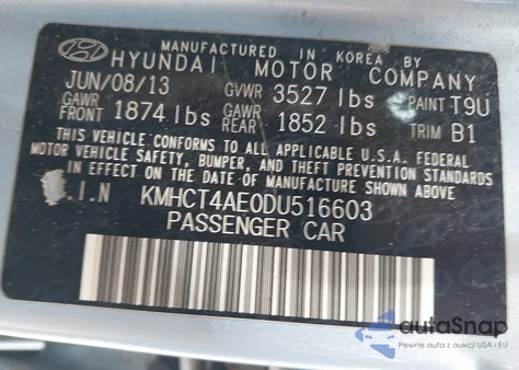 2013 Hyundai Accent Gls z USA, uszkodzony, nr VIN KMHCT4AE0DU516603